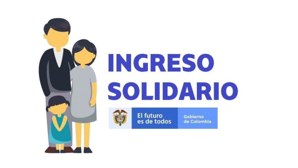 Ilustración de una familia y logotipo del programa Ingreso Solidario del gobierno de Colombia.