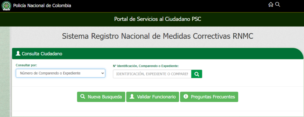 Captura de pantalla del portal de consulta de medidas correctivas